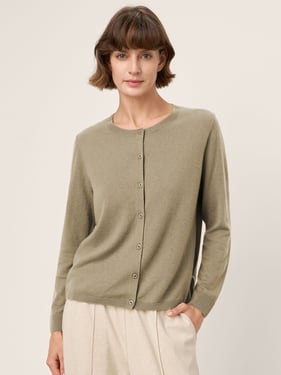 100% Extra-Fine Merino Wool Buttoned Knit Cardigan CAYLA - Muted Sand / L