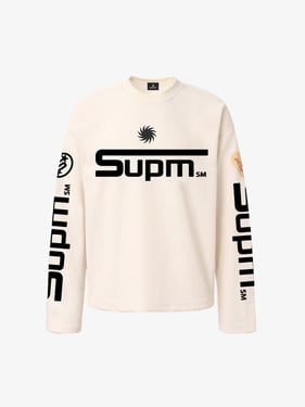 Textured Waffle SUPM Letter Graphic Long Sleeve T-Shirt - 2600 - Apricot / 3XL