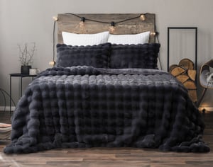 QE Home Bubble Faux Fur Comforter Set in Soot, Ombre, Black, Twin XL