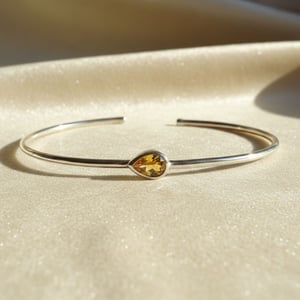 Minimalist Sterling Silver Citrine November Birthstone Bangle Bracelet