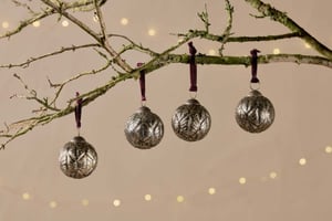 nkuku Patta Baubles Set Of 4 | Christmas Decorations | Antique Gold