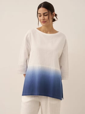 Linen White Boat Neck Oversized Top AVA - Midnight Blue / XXL