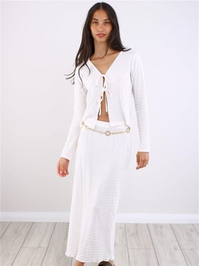 Brave Soul Textured Midi Skirt - White - XS