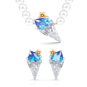 Jeulia "Take a Bite" Cultured Pearl Sterling Silver Jewelry Set
