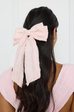 Textured Bow Hair Clip Pink