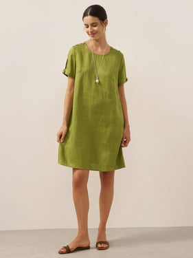 100% Linen Eyelet Short Sleeve Mini Dress LIA - Avocado Green / XXL