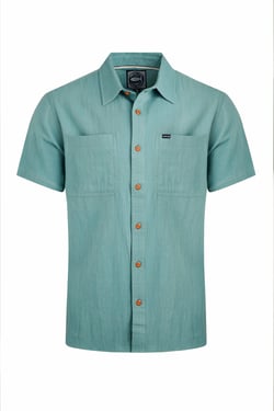 Weird Fish Hinton Organic Cotton and Linen Crepe Shirt Mineral Blue Size M