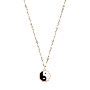 Yin Yang Bead Chain Necklace Rose Gold