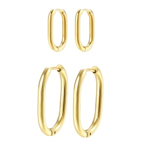 Thin Oval Hoop Earring Set Stainless Steel