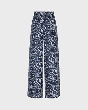 Vilebrequin - Women Wide-leg Silk Pants Waves - Pant - Line - Blue - Size L