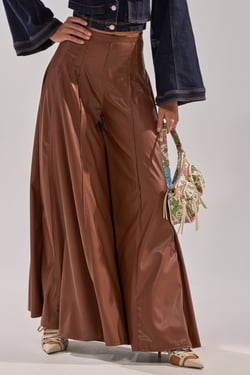 AKIRA Galaxy Faux Leather Trouser Pants | Brown | Size XL