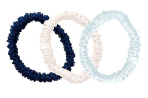 Midnight Blue/Ivory/Pastel Blue Silk Hair Ties Set - MidnightBlue/Ivory/PastelBlue