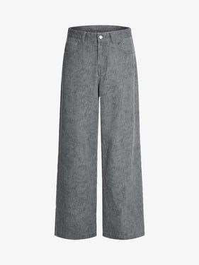 Retro Distressed Washed Texture Wide-Leg Pants - Gray / 2XL