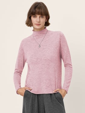 100% Extra-Fine Merino Wool Mock Neck Sweater with Rolled Edge ELA - Pastel Pink / L