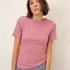 Pink Boat Neck Ribbed Top