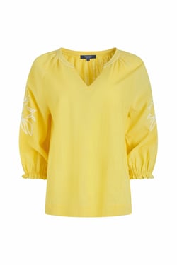 Weird Fish Emma Embroidered Sleeve Blouse Sunshine Yellow Size 8