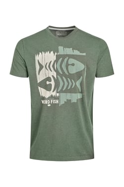 Weird Fish Double Fish Front Print Graphic T-Shirt Deep Lichen Green Size 3XL