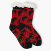 Moose On Red Women's Sherpa Lined Cabin Sock