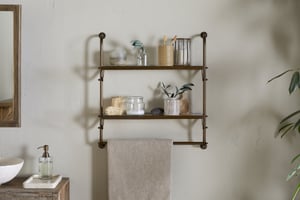 nkuku Karura Wall Shelves With Towel Rail | Bathroom | One Size | Antique Brass