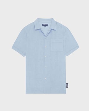 Vilebrequin - Men Linen Bowling Shirt Solid - Vilebrequin X Highsnobiety - Shirt - Charli - Blue - Size XXL