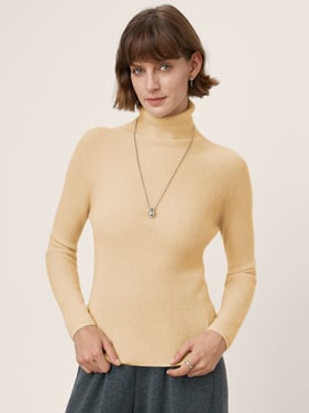 Premium Cashmere Blend Hand-Finished Seamless Turtleneck Sweater URMI - Khaki / L