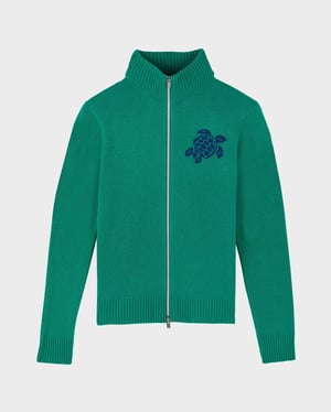 Vilebrequin - Men Wool And Cashmere Full Zip Sweater Turtle - Pullover - Juan - Green - Size XXXL