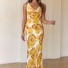 Romantic Steps Satin Maxi Dress Yellow