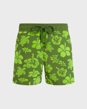 Vilebrequin - Men Swim Shorts Flocked Tropical Turtles - Swimwear - Moorea - Green - Size XXXL