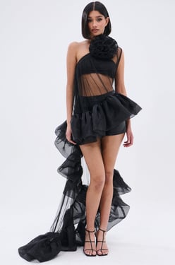 AKIRA Rose Petal Lover Blouse | Black | Size 1X/2X