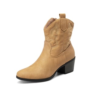 DREAM PAIRS Embroidered Low Heel Cowgirl Ankle Boots
