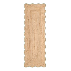 Jute Scalloped Edge Runner Green - 67x200cm