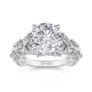 Jeulia Branch & Leaves Round Cut Sterling Silver Engagement Ring