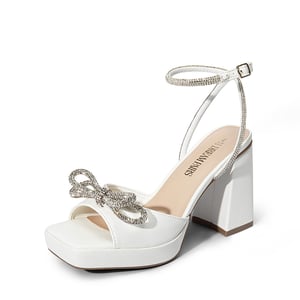 DREAM PAIRS  Double Bowknots Rhinestone Chunky Sandals