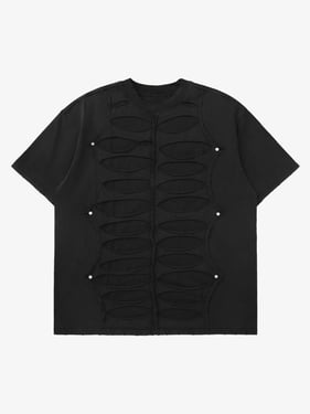 Thesupermade High Street Hip Hop Hole Design T-shirt - Black / 2XL