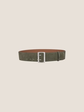 Cowhide Wide Retro Matte Belt - Olive / One Size
