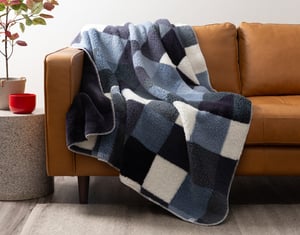 QE Home Teddy Check Throw in Blue Steel, Geometric