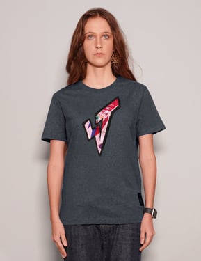 ST 'A Lad Insane' Embroidery Patch T-Shirt in Blue/Grey (Oversized Fit)