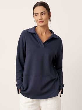 Split Hem Long Sleeve Top FAY - Navy Blue / XXL
