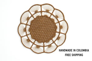 Petal Perfection Handwoven Iraca Placemat - Solid Color (one color) / Tan