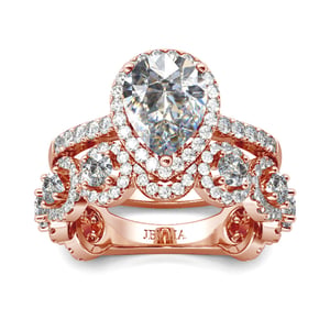 Jeulia Halo Pear Cut Sterling Silver Ring Set