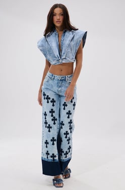 AKIRA Crossed Out Wide Leg Denim Pants | Size XL