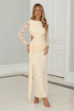 Soft But Statement Lace Long Sleeve Maxi Dress Butter