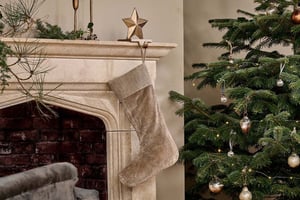 nkuku Karru Cotton Velvet Stocking | Christmas Decorations | One Size | Light Grey