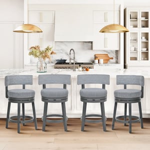 COLAMY RENO Wooden Upholstered Swiveling Vintage Dining Chair - Grey / Set of 4