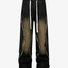 Washed Distressed Raw Edge Drawstring Jeans - Black / M
