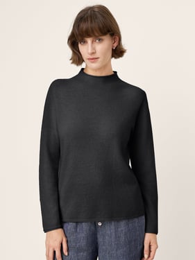 100% Mongolian Cashmere Seamless Rolled-Edge Mock Neck Sweater JANIE - Charcoal Grey / XL