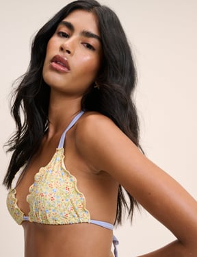 Yellow Ditsy Floral Frill Edge Bikini Top