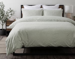 QE Home Cortado Cotton Jacquard Duvet Cover, Cotton Set in Celadon, Textured, Green, King