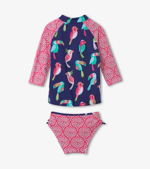 Girls Navy Tropical Birds Rashguard Set