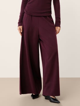 Merino Wool Elastic Waist Relaxed Straight-Leg Pants YVETTE - Merlot Mystique / L